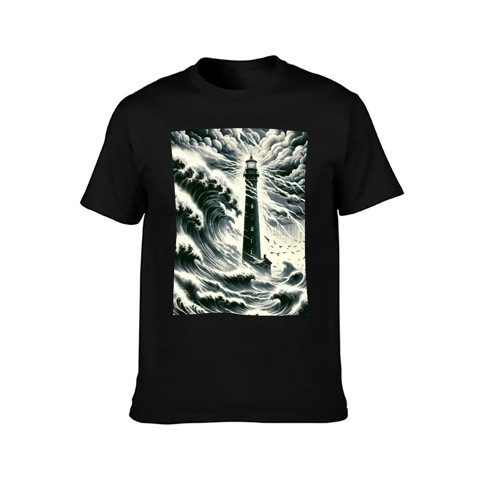 Beacon Amidst Fury Lighthouse in Storm's Grasp T-Shirt Lightweight Running Sports T-Shirt