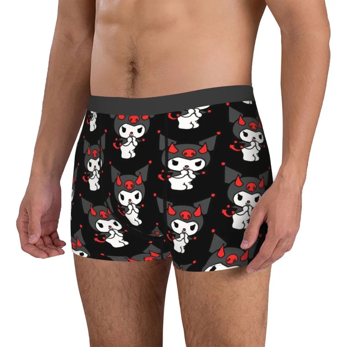 Hombres Kuromi Devil Hello Kitty Boxer Shorts Bragas Ropa interior de poliéster Calzoncillos de moda masculina