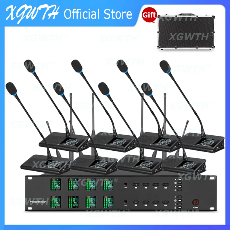 UHF Digital True Diversity Wireless Microphone System Condenser Gooseneck Conference Mic for Public Address Stage Performances