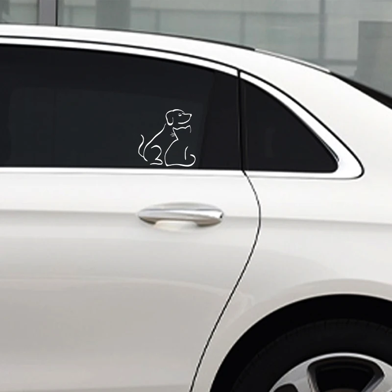 G191 14.5X14.9CM Intereting Dog And Cat Vinyl Decal Car Sticker Window Decor Art Black/Silver