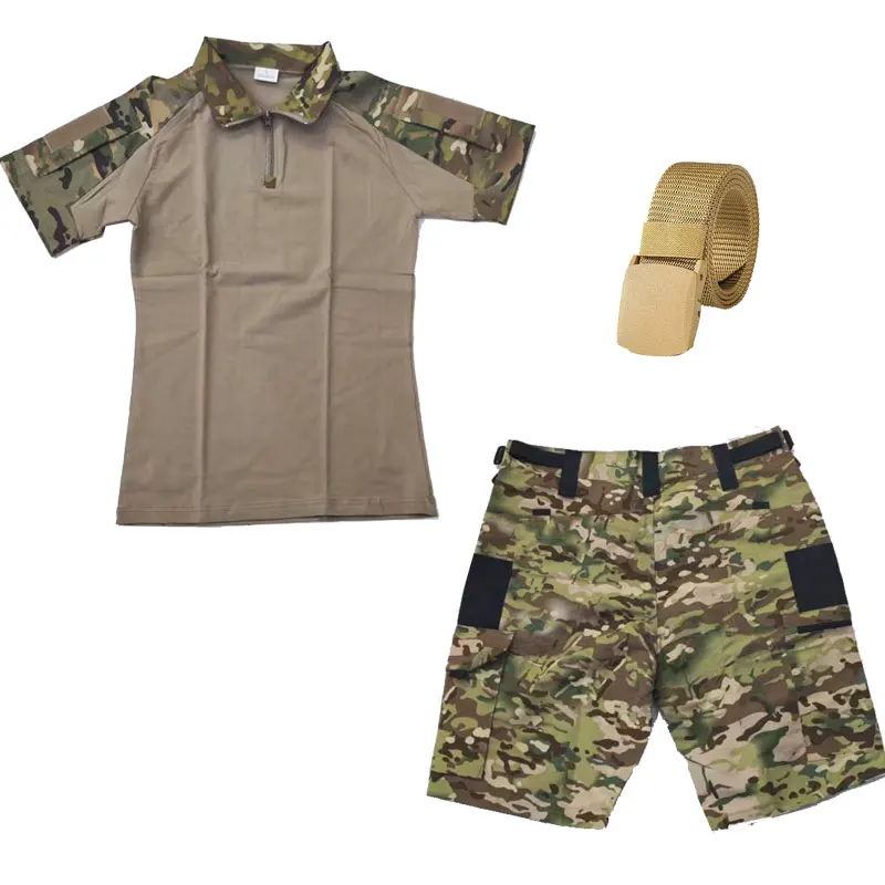 

Men's Multicam Camo Tactical Workwear Uniform 2-Piece Half-Zip Shirt & Multi-Pocket Cargo Shorts