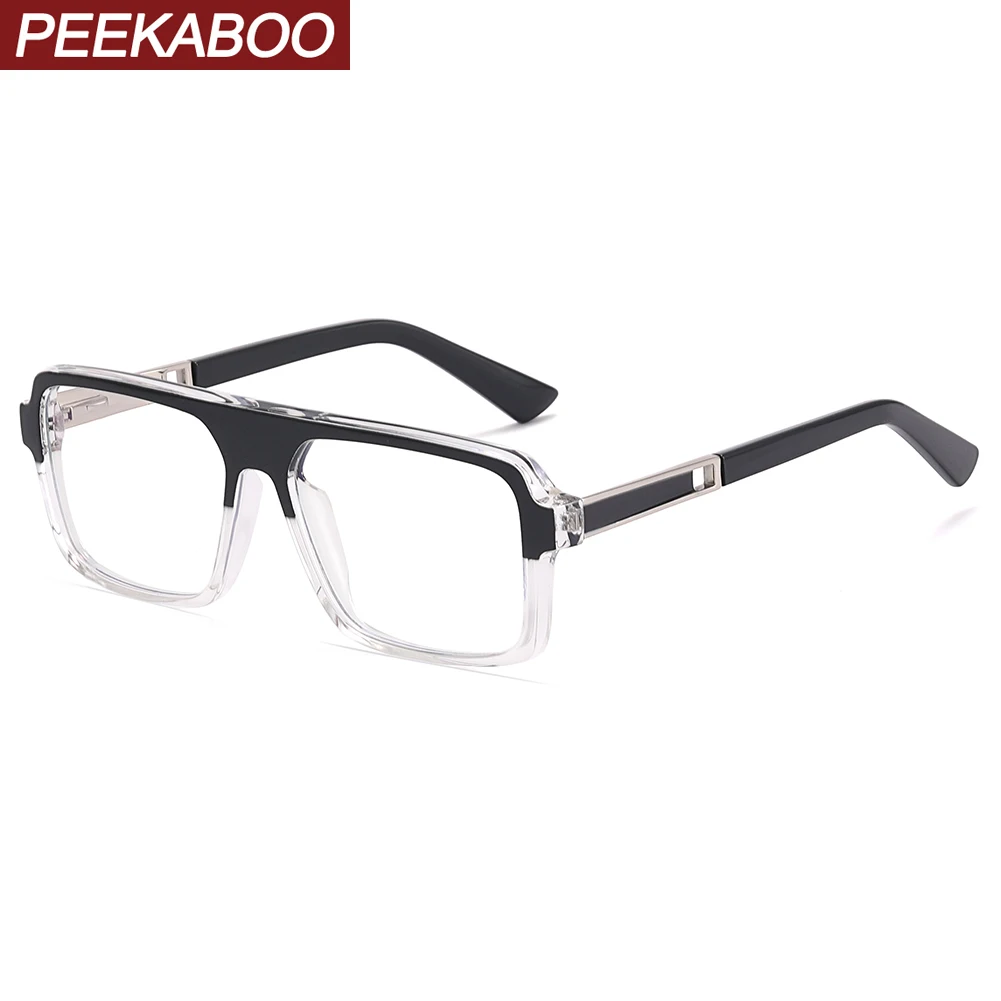 

Peekaboo anti blue light glasses for men clear lens retro square glasses frame optical TR90 male urltralight transparent black