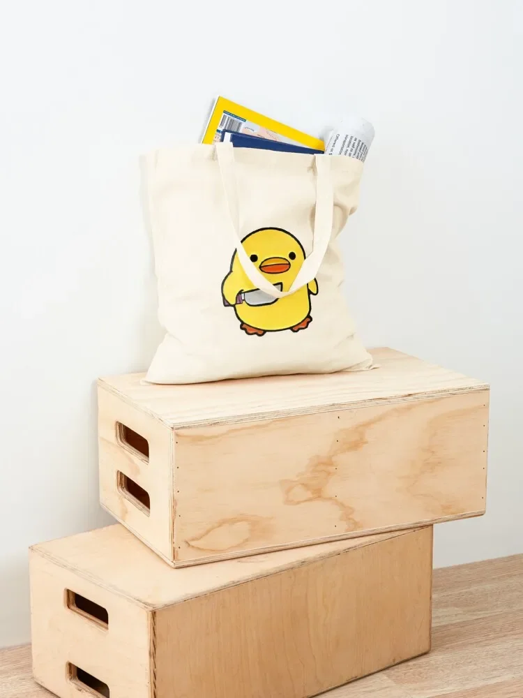 Cute Duck With Knife Duckling Meme Tote Bag reusable shopping bag Lady bag