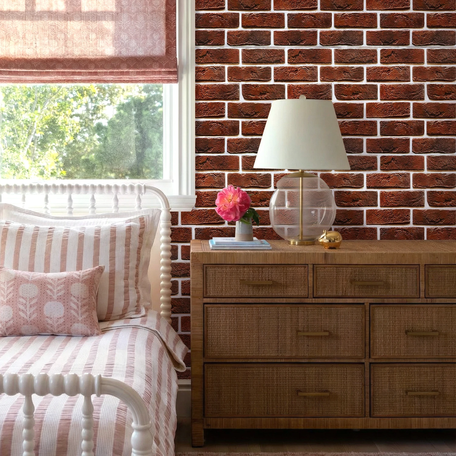 5/10/20PCS Vintage Red Brick 3D Wall Panels 30x30cm, Waterproof Peel and Stick Wall Stickers, Cuttable Decor for Kitchen and Liv