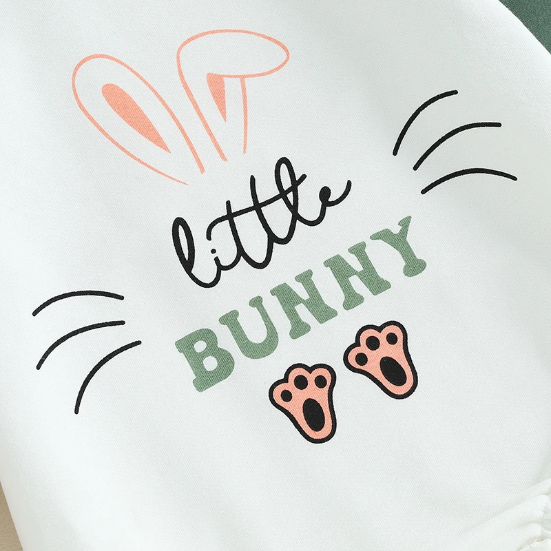 

Cute Toddler Easter Bunny Hoodie Romper with Ears Letter Print Round Neck Long Sleeve Jumpsuit Sweatshirt