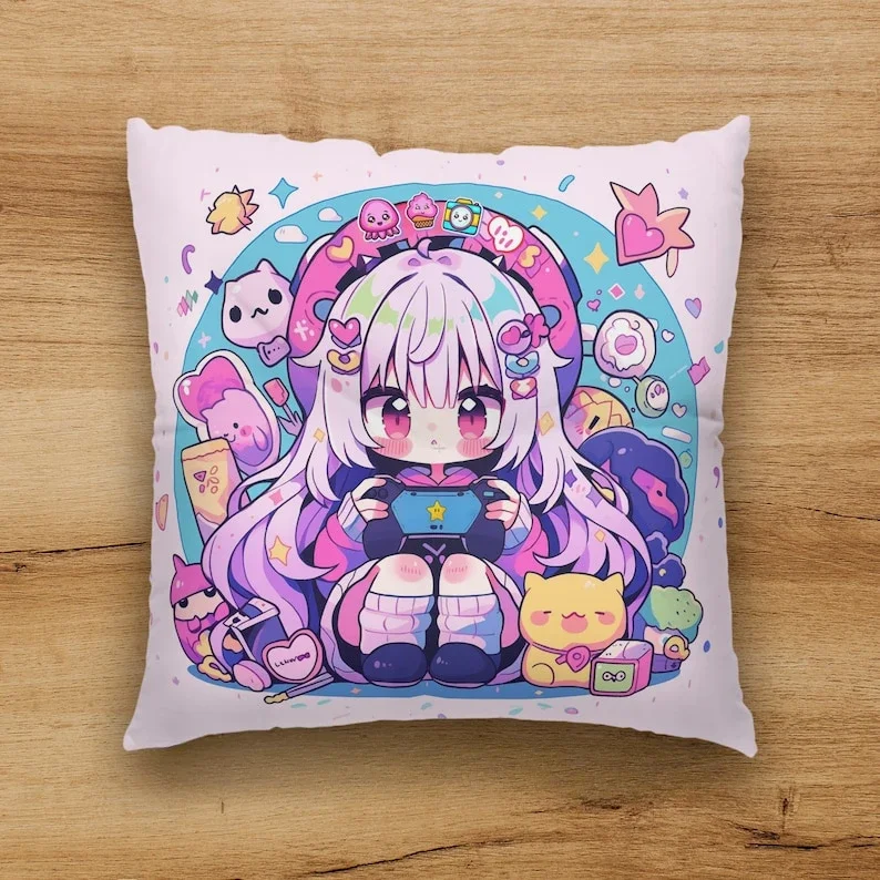 Kawaii Gamer Anime pillowcase  Floor Cushion  Teen Otaku Indie Grunge Pop Art College Dorm Room Decor  Anime Merch pillowcase