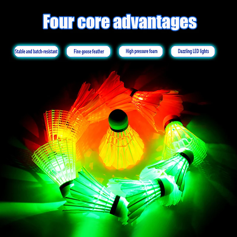 1Pcs Lighting Badminton Head LED Luminous Colorful Goose Feather Shuttlecock Outdoor Sports Entertainment Night Training Ball