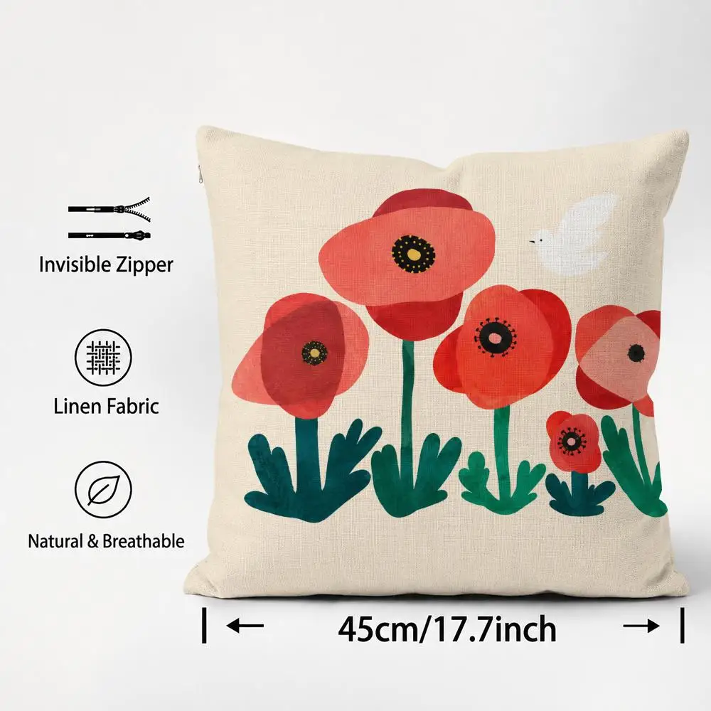 Bohemian Art Flower Feather Cushion Cover Cushion Covers Natural Linen Breathable Sofa Bedroom Decor Pillowcase