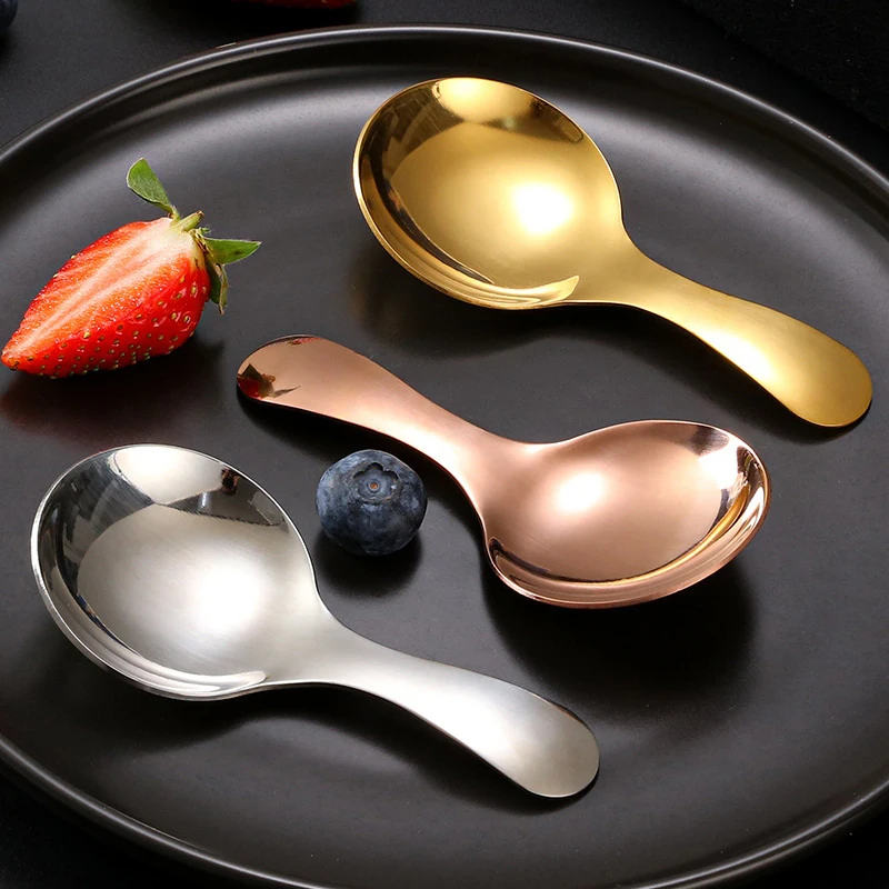 1Pc Stainless Steel Sugar Salt Spoon Tea Coffee Dessert Spoon Short Handle Ice Cream Scoop  Soup Kitchen Tool