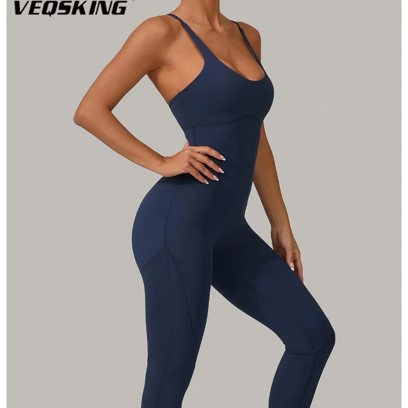 

Women's Cross Back Beauty Jumpsuit, Fitness Yoga Suit, Quick Drying Slimming Adjustable Shoulder Straps Breathable Yoga Jumpsuit
