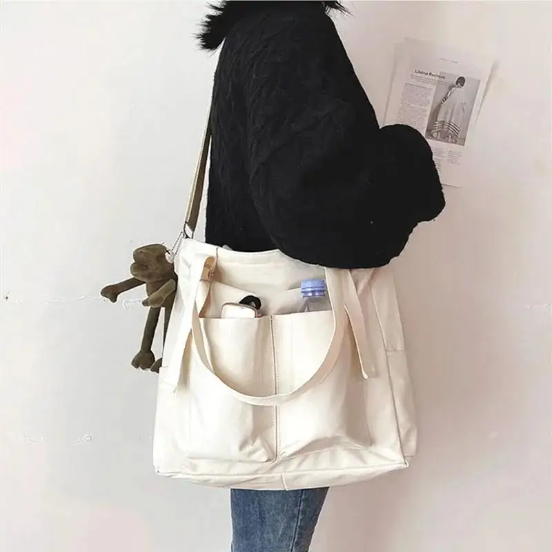 Waterproof Bag Large Capacity Canvas Bag Female Messenger Korean Student Harajuku Japanese One-shoulder Large Bag Tote Bag