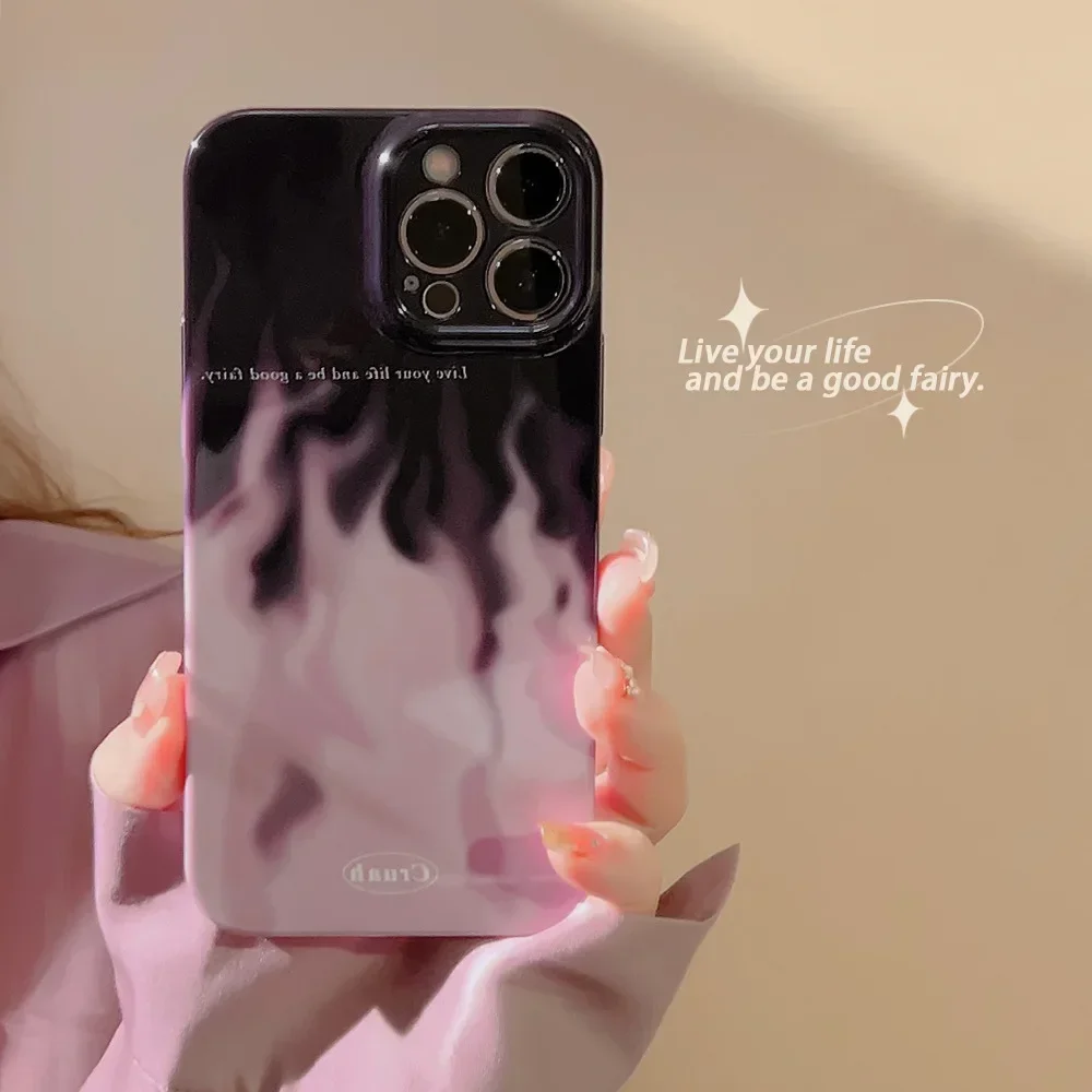 Luxury purple fire flame film gloss Retro Phone Case For iPhone 16 15 14 13 12 11 Pro Max Xr 14 15 16 Plus Case Cute hard Cover