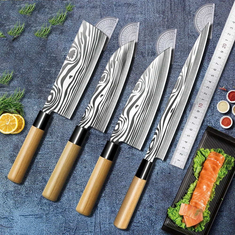 4PCS Japanese Kitchen Chef Knives Set Fish Santoku Sharp Cutting Knife Sets Cooking Tools