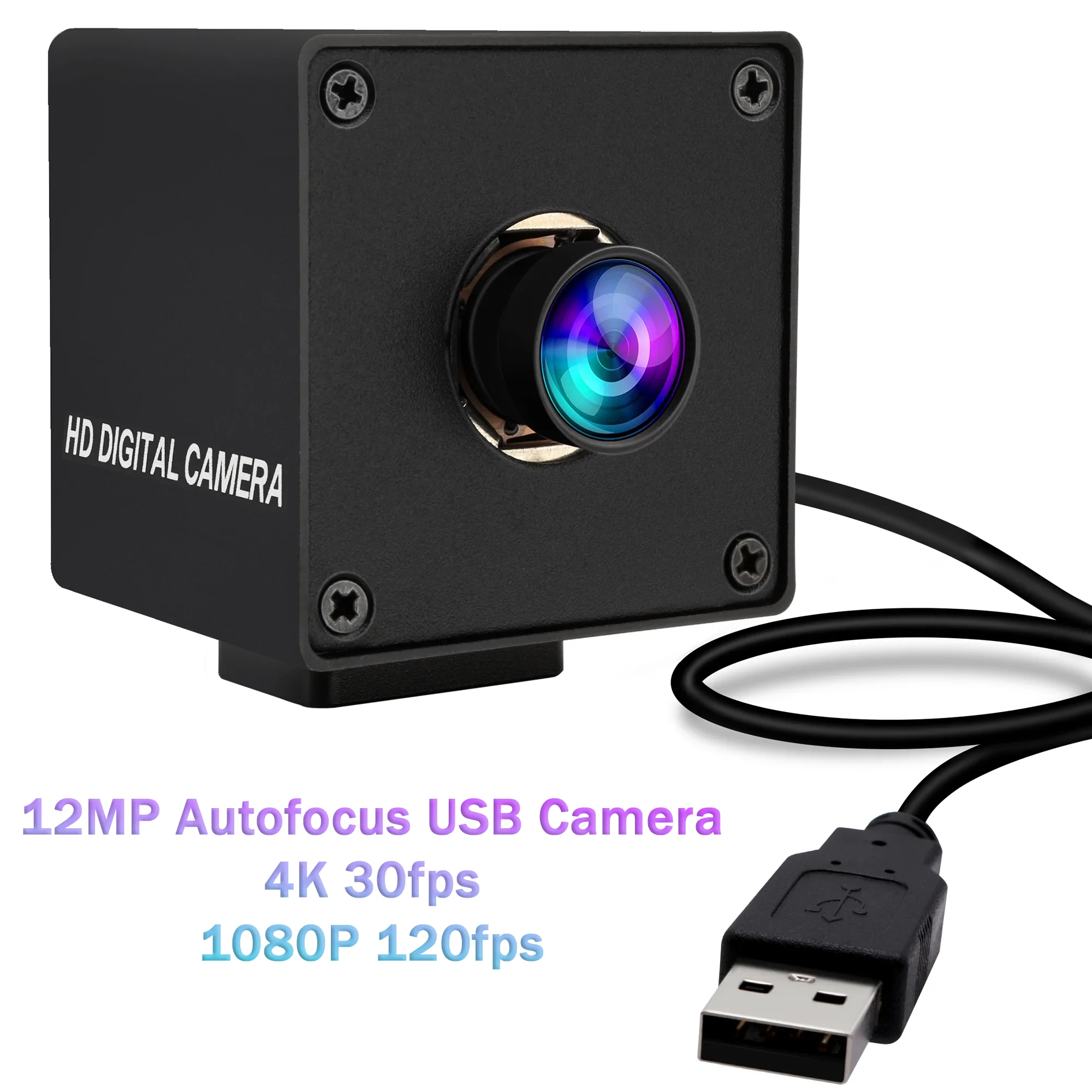 ELP Autofocus USB Camera 4K 30fps 1080P 120fps Video Camera 0.1Lux 12MP Mini Case Industrial Webcam For Machine Tools,Robot