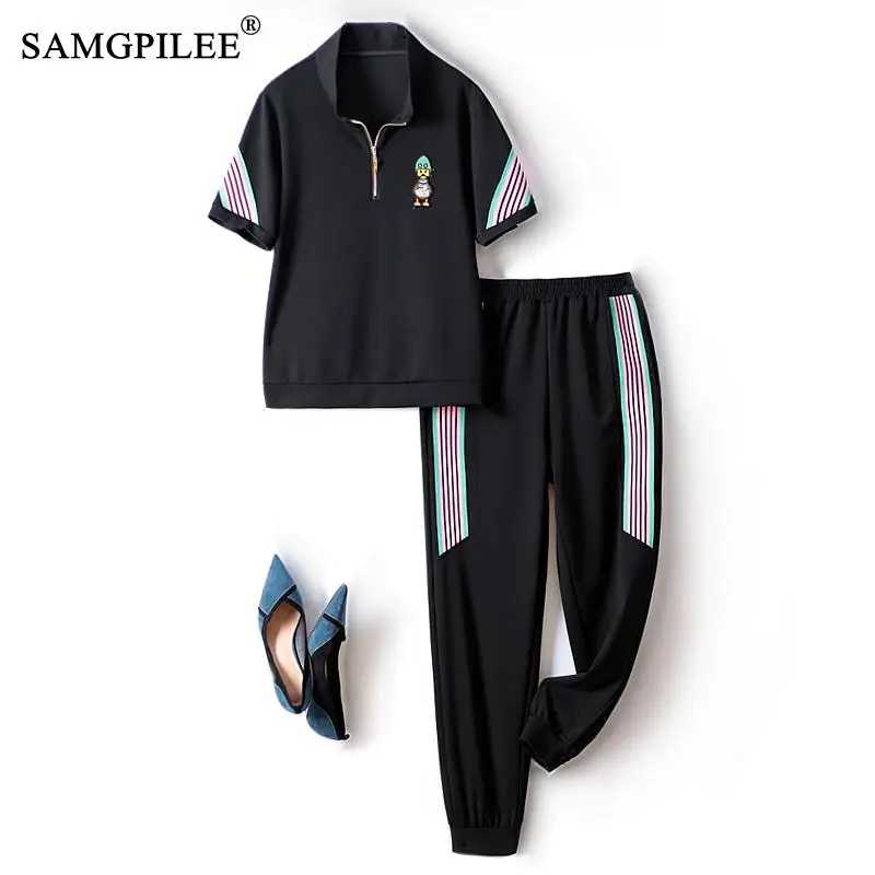 

Set Of Two Fashion Pieces For Women Casual Sports Suit Side Striped Fashionable Air Cotton Sweater Leggings Two Piece Set Women