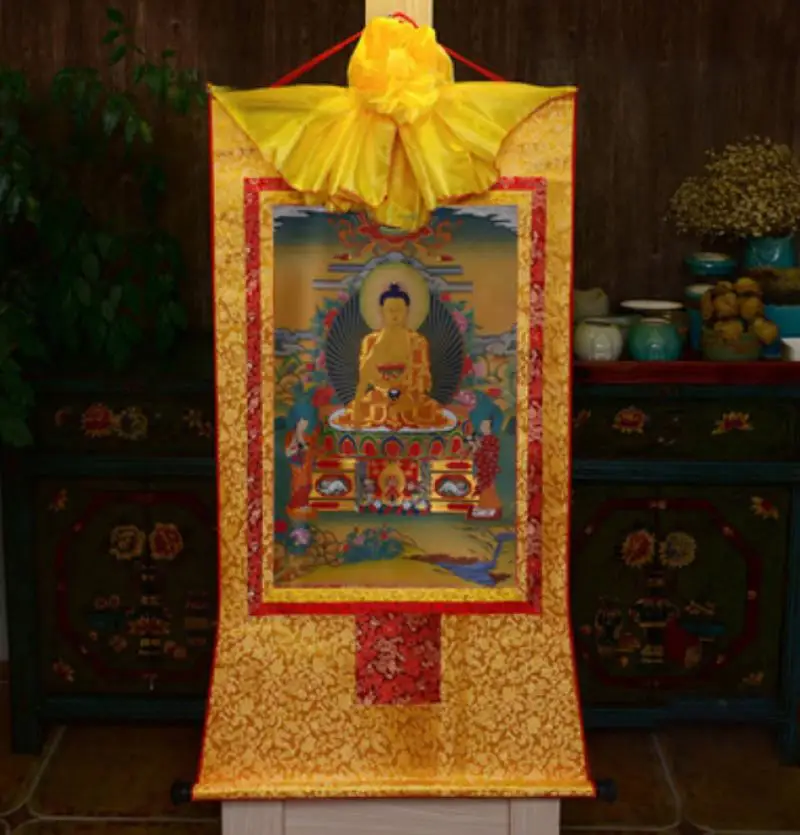 Tibet Tibetan Buddha Print Silk Gild Thangka Thanka Buddhism Shakyamuni Buddha