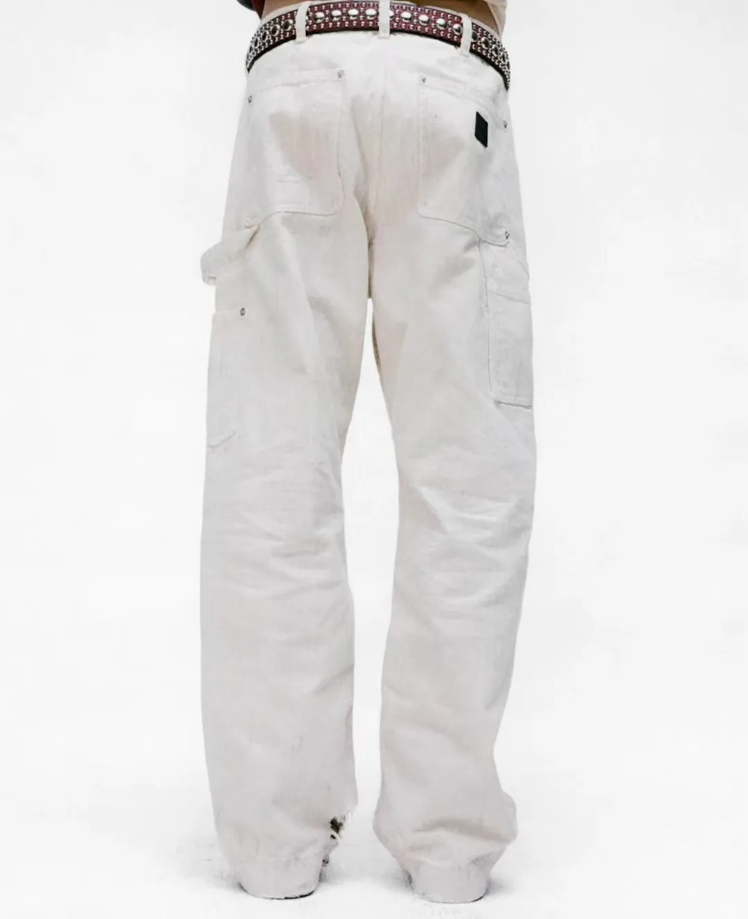 ER/D 25SS White knee-washed damaged tooling logging pants
