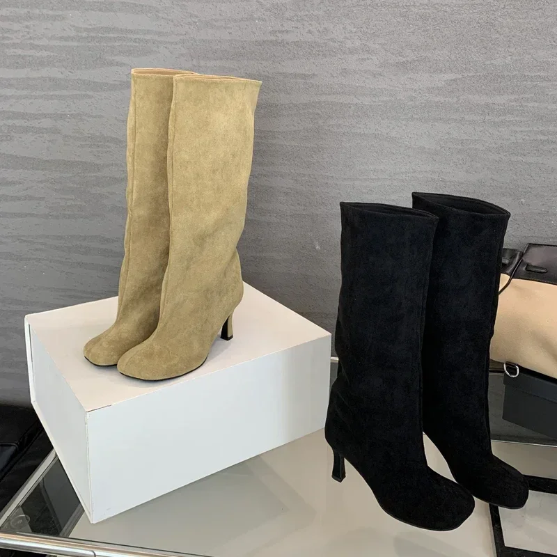 Zimowy styl uliczny okrągłe Toe buty do kolan damskie Punk buty na cienkich wysokich obcasach buty damskie długie botki Zapatos De Mujer — zdjęcie 7
