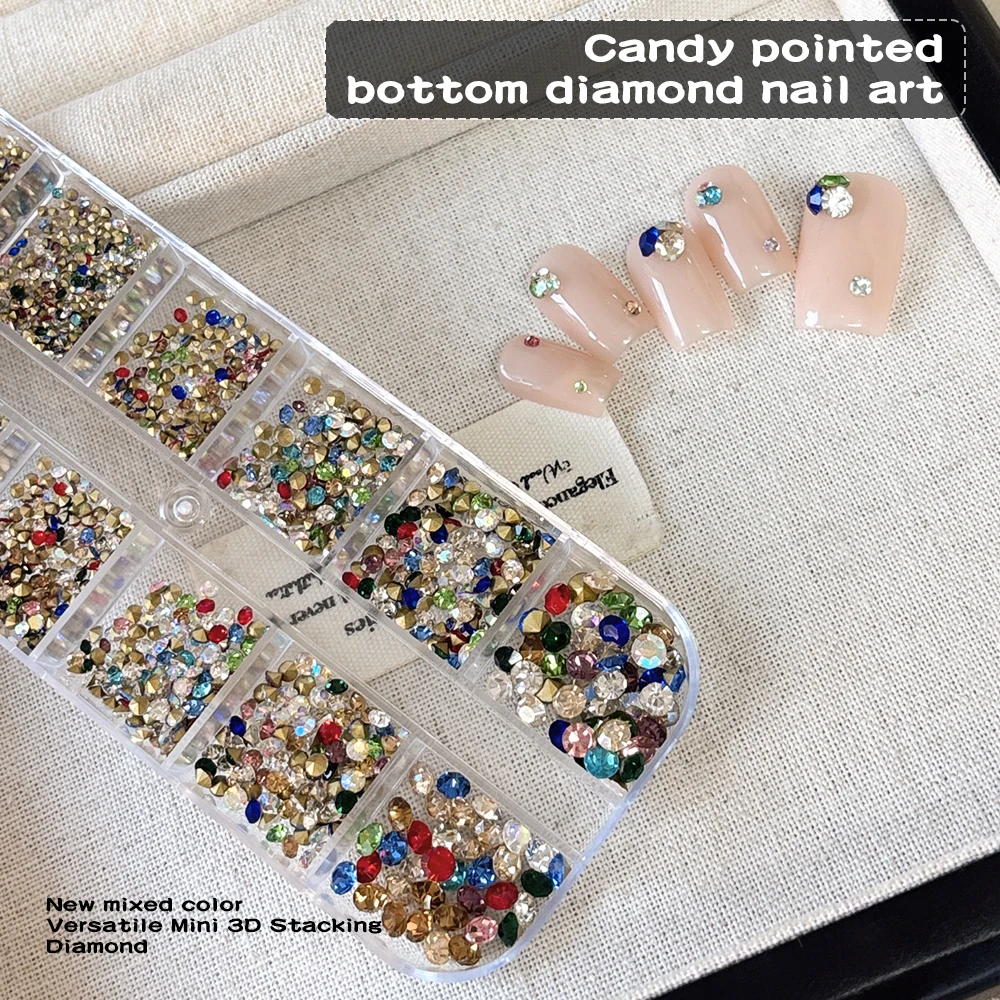 650 pièces tailles mixtes pointues dos coloré ongles gemmes bonbons ongles strass scintillant manucure décoration bricolage Nail Art fournitures