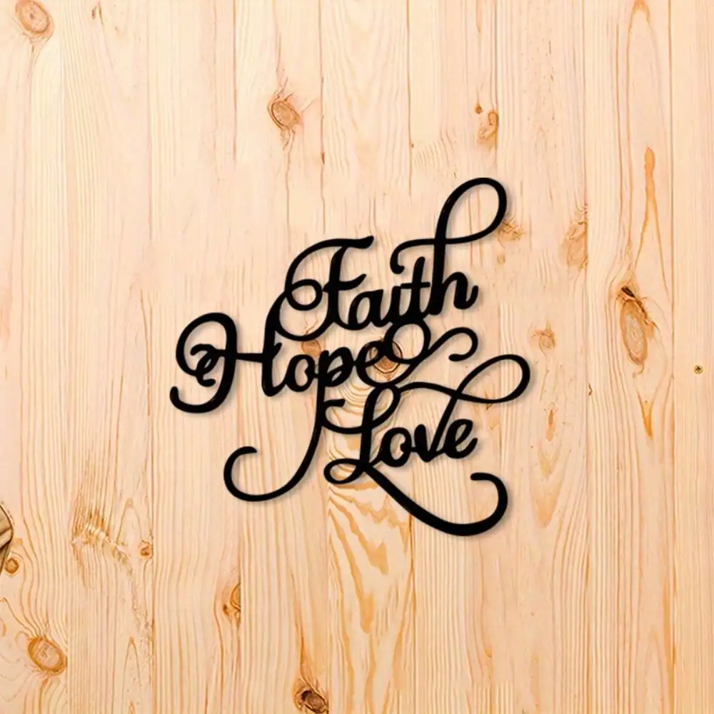 4Pcs Faith Hope Love Metal Wall Art Set, Rustic Farmhouse Iron Decor for Bedroom Living Room, Christmas Halloween New Year Gift