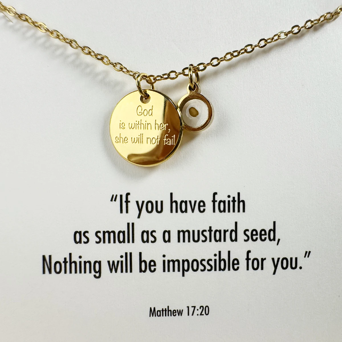 God Is Within Her, She Will Not Fail. Women's Faith Mustard Seed Necklace Daily Gift Pendant