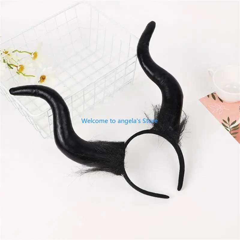 X4YC Long Cow Horn Headband for Halloween Costume Hairhoop Party Props Headpiece Stage Headdress Anime Dress Up Accessories