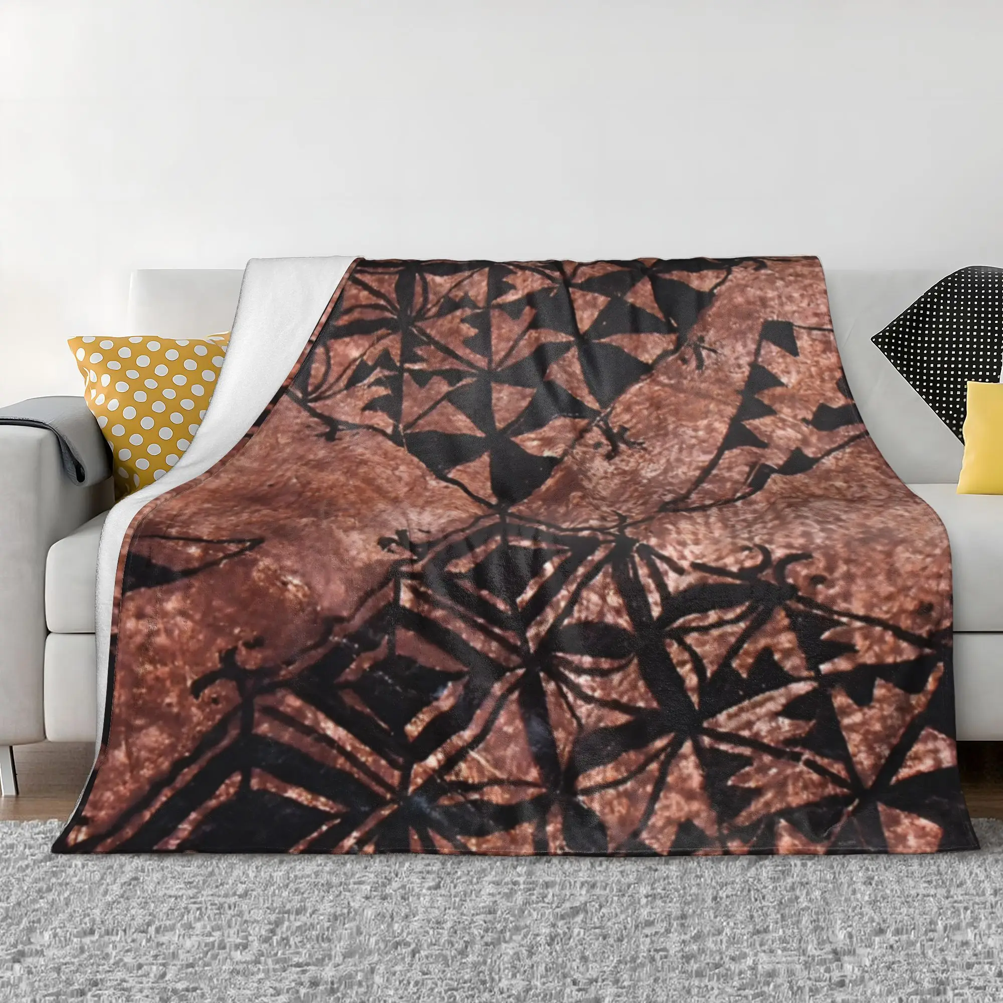 Polynesian Tongan Tapa Design Blanket Cover Flannel Tribal Ultra-Soft Throw Blanket for Bedroom Sofa Bed Rug