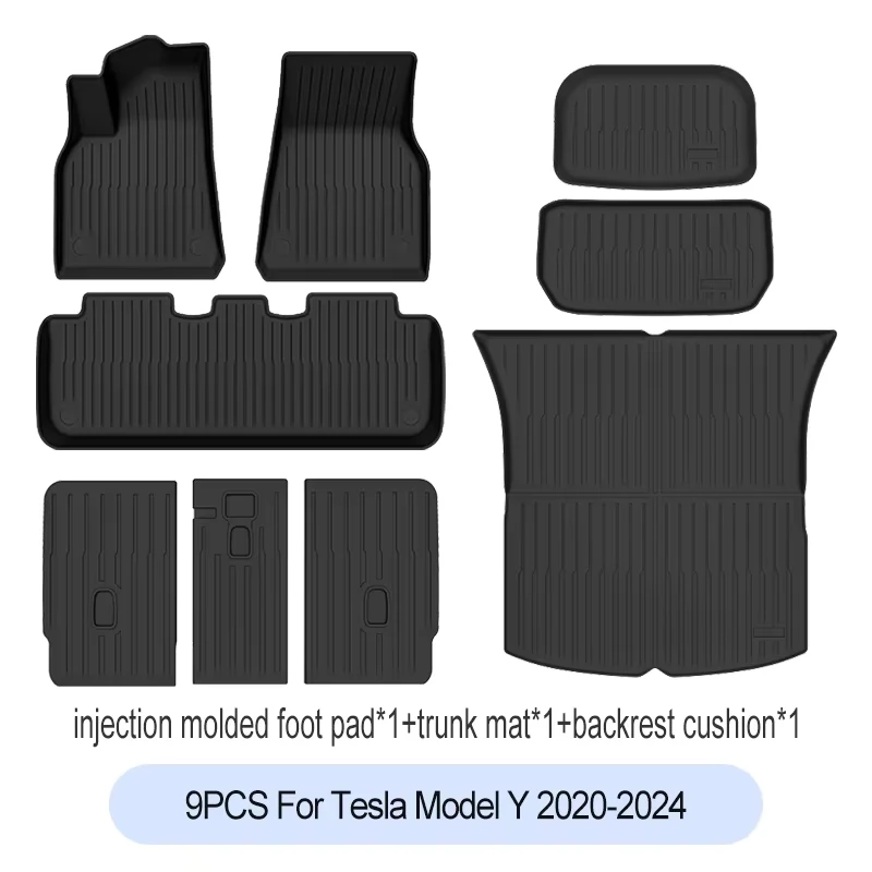 Tesla Model Y 2020-2024 Vloermatten Complete Set All-Weather Antislip Hoge Randen 3D Waterdichte Rubber Matten Antislip Mattenset
