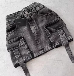 Jupe courte en denim taille haute pour femme, coupe couvertes, jean régulier décontracté, épissure élégante, hanche ronde, ligne A, poches, sexy, été