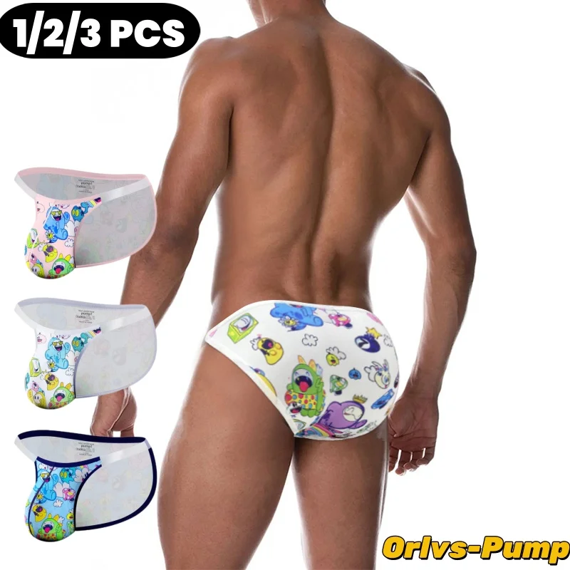 1/2/3 PCS Men Underwear Briefs Funny Cartoon Print Men's Panties Low Waist Man Sexy Bikini Briefs Sissy Gays Men Underpants