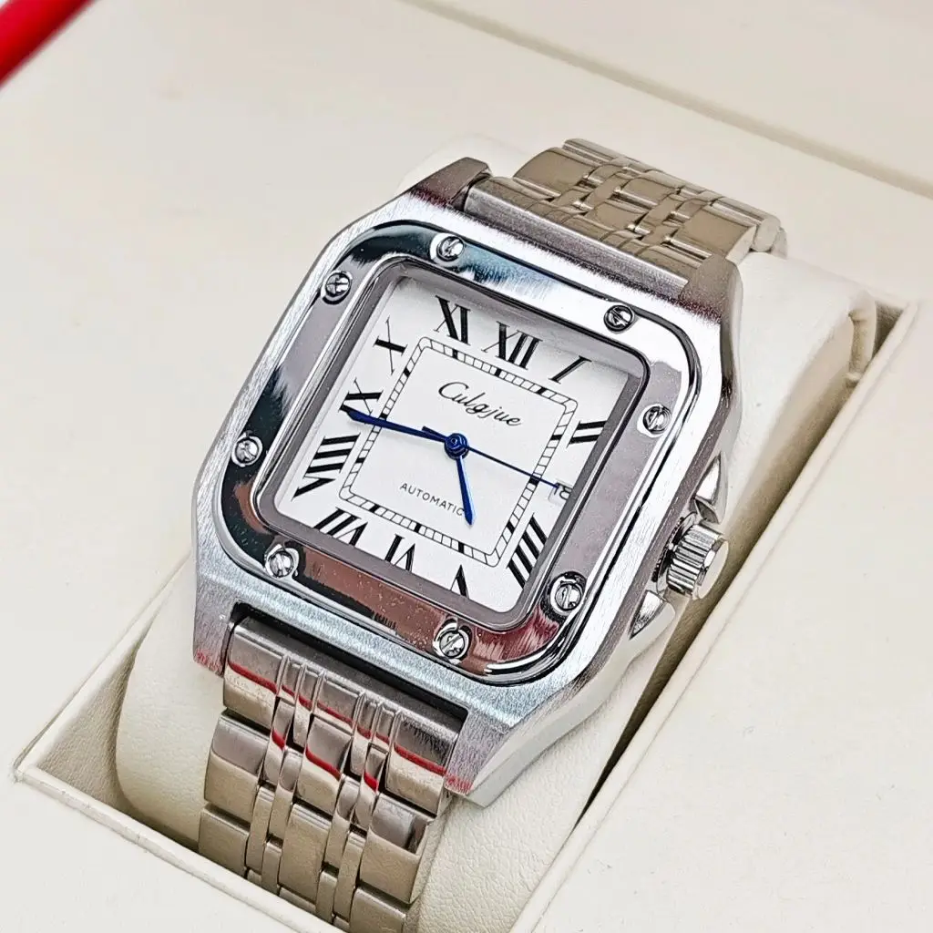 Top Luxury Business Men's Watch, Fully Automatic Mechanical Watch, Skeleton Design, Waterproof, Calendar, Stainless Steel Band, High Aesthetic Value, Light Luxury, Fashionable, Casual, Stylish, Square Watch for Men, European and American Style, the Best Gift for Him