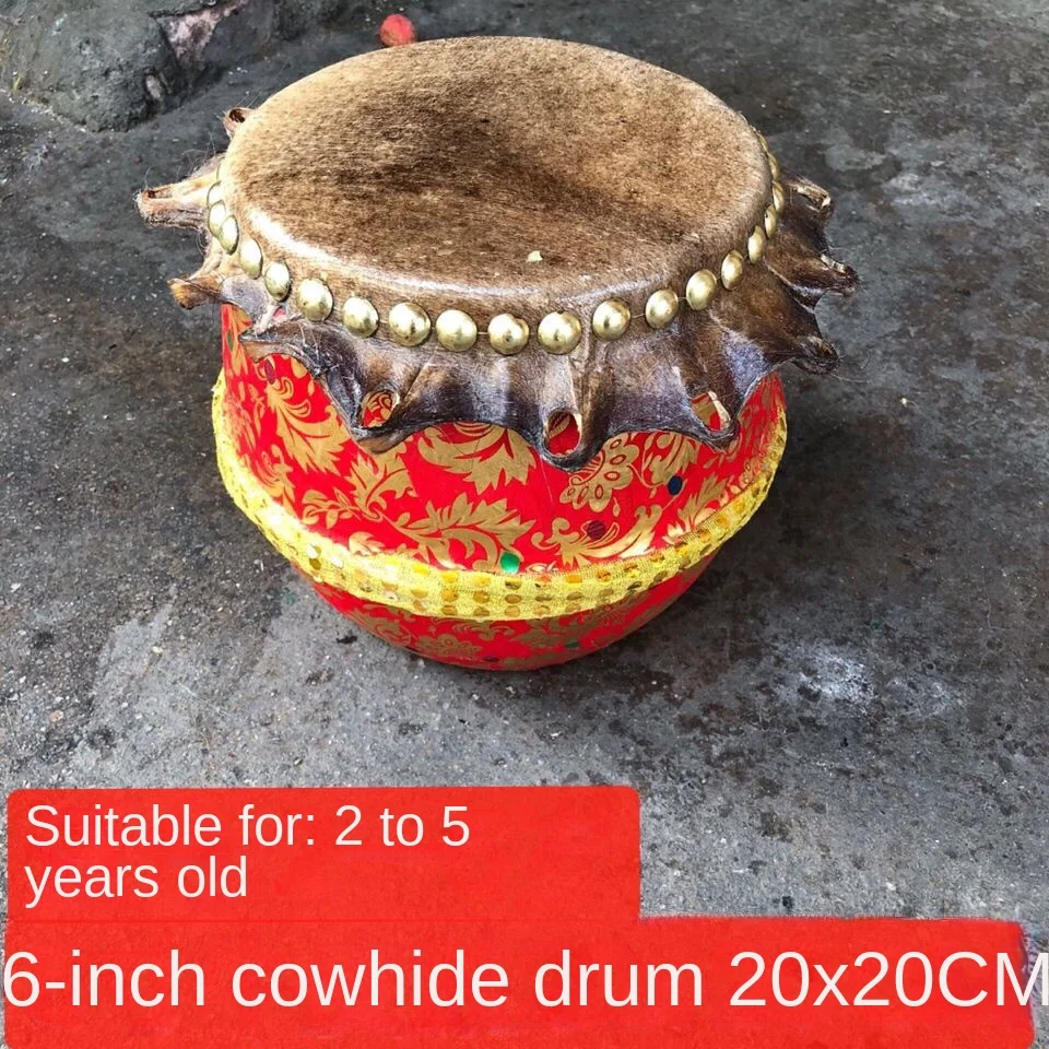 6/8/10 Inch Cowhide Drums Children Drum Chinese Percussion Musical Lion Dragon Dance Event Performance Instruments Drum