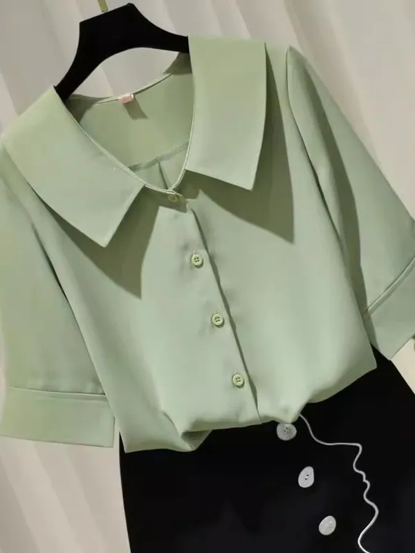 

Korean Sle Loose Chiffon irt Women's ort Sve Summer New Casual Slimming Personali Youthful Top Faionable Commute...