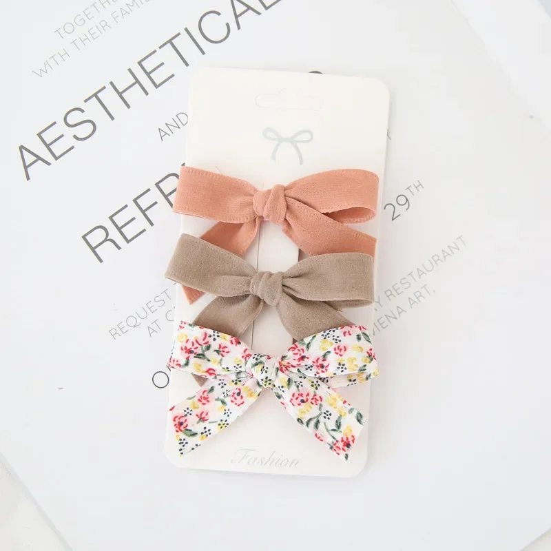 6 ピース/セット新ファッション韓国の甘い女の子チェック柄生地弓ヘアクリップ子供シンプルなニットフラワークリップヘアアクセサリー