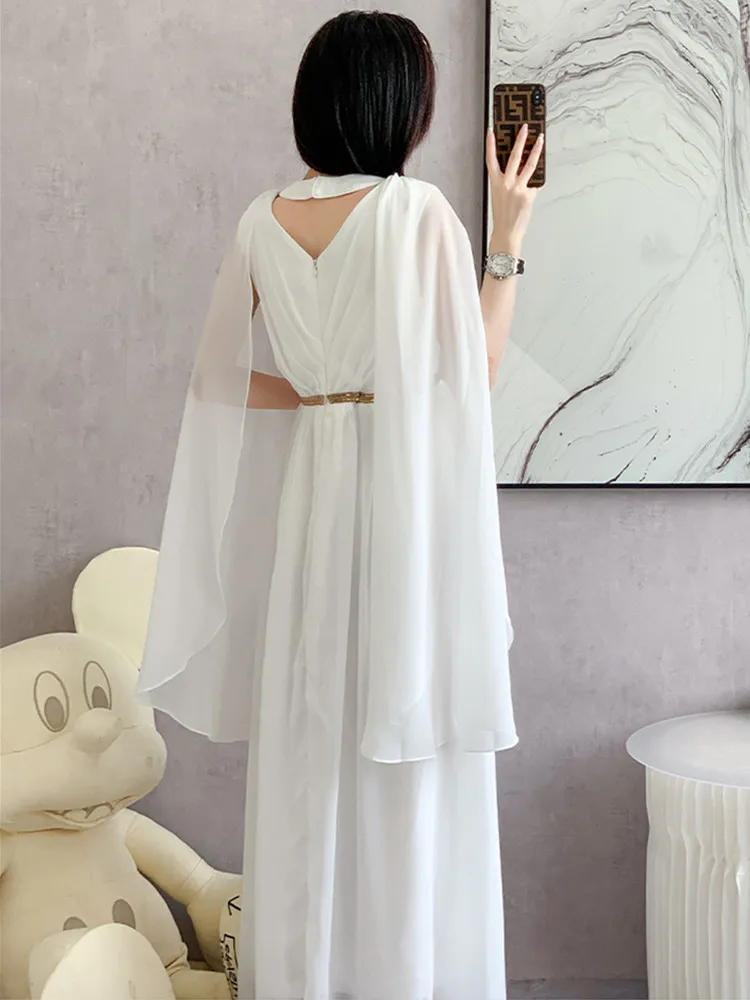 SMTHMA New Fashion Luxurry White Long Dress Women Sleeveless High-End Vintage Elegant Party Dresses Vestidos Female Clothing