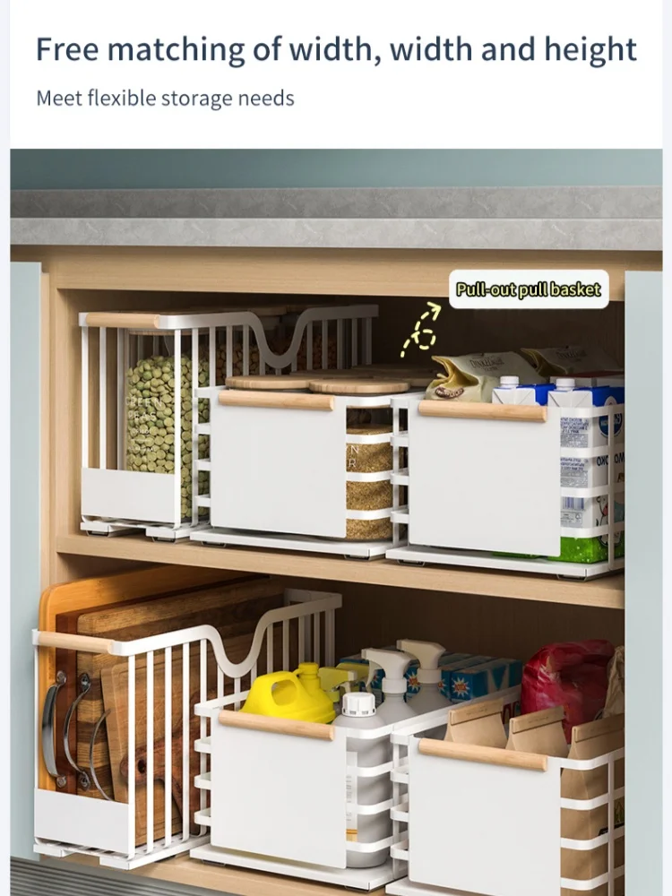 Kitchen Under Sink Sliding Spice Storage Shelf Household Narrow Steel Cabinet Organizers Pull-out Rack for Bathroom Accessories