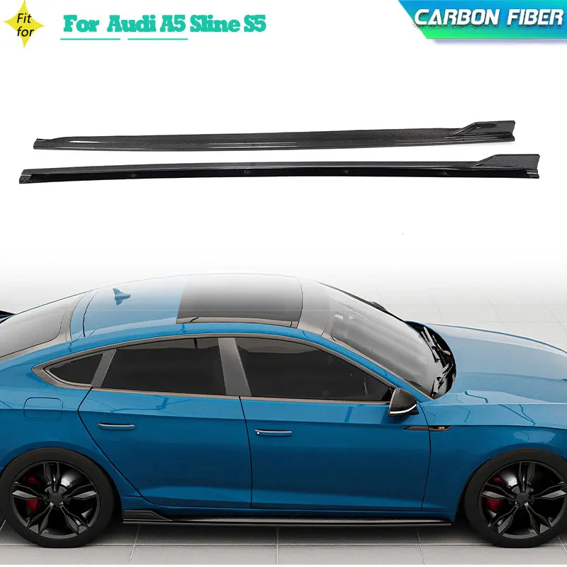 Full Carbon Fiber Car Side Skirts Extensions for Audi A5 Sline S5 Sportback 4-Door 2017-2019 Side Door Bumper Apron Lip Body Kit