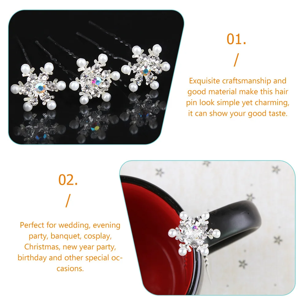 10 قطعة دبوس الشعر ندفة الثلج الزفاف اللؤلؤ حجر الراين U شكل الزفاف إكسسوارات الشعر للعروس وصيفه الشرف حفلة موسيقية مساء الاحتفال #4