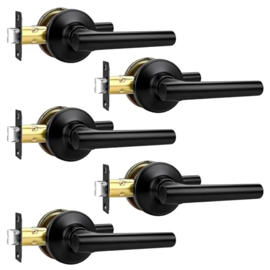 

Pack Door Handles, Black Keyless Door Lever Non-Locking Lever Set Indoor for Hallway Closet, Heavy Duty Door Handle Interior fo