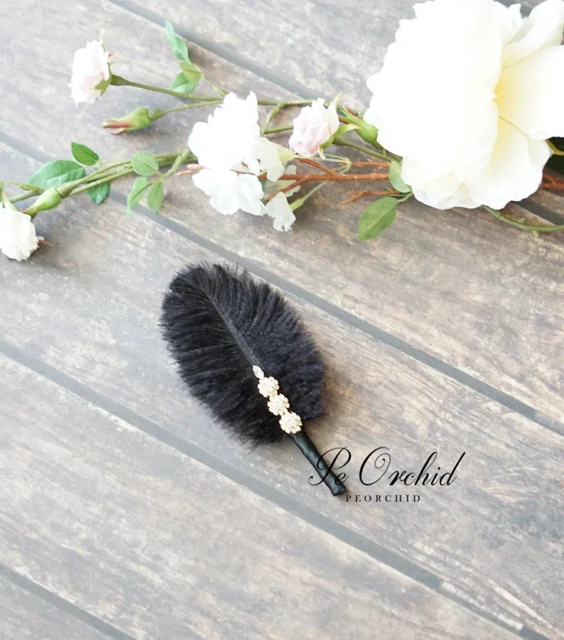 Peorchid Broches Feather Bruidegom Boutonnières Bruiloft Bloemen Pocket Knoopsgat Pin Bruidsjonkers Corsage Party Accessoires Voor Gast