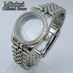 Miuksi 36mm/40mm silver watch case sapphire glass gemstone bezel fit NH35 NH36 NH34 ETA2824 2836 Miyota8215 PT5000 movement