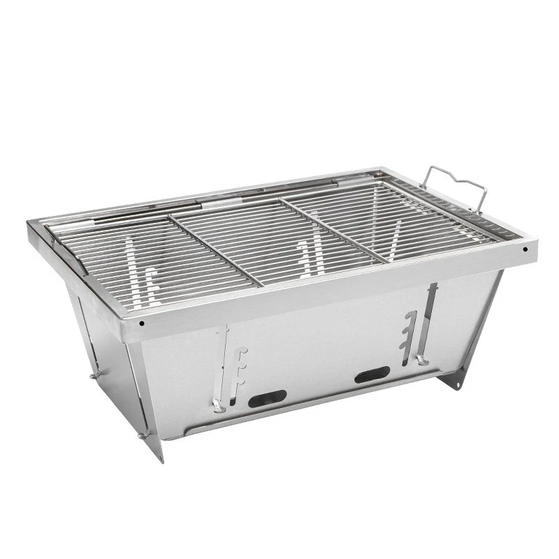 Quick Open Foldable Camping Charcoal Grill, Portable Stainless Steel Tabletop BBQ Stove for Outdoor Barbecue