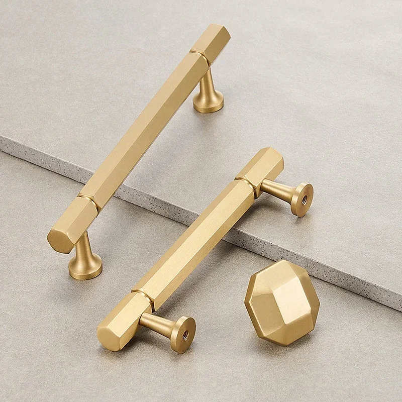 

Brass cabinet door handles hexagonal modern light luxury pure copper cabinet drawer wardrobe door handles solid