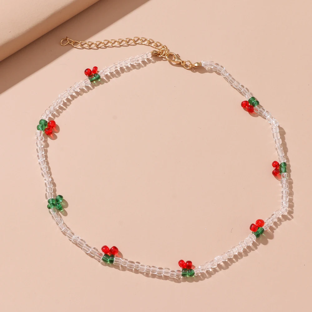 IFMIA Bohemia Beaded Red Cherry Choker Necklace For Women Cute Handmade Bead Chokers Necklaces Boho Party Jewelry