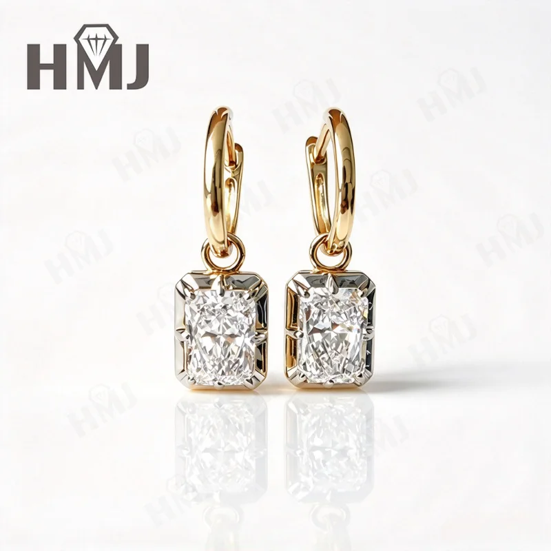 Ohrringe mit Kreisanhänger, 2 Karat, Radiantschliff, im Labor gezüchteter Diamant, DEF, VS, 18 Karat Gold, schlicht, für Jubiläum, Party, edler Schmuck, Geschenke, Charms – Detail 1