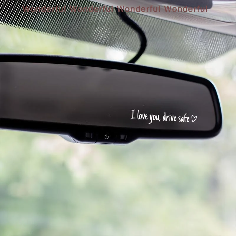 1Pcs I Love You Drive Safe Car Mirror Stickers Easy Apply Peel & Stick Interior Decals for Drivers New Car Gift for Boyfriend