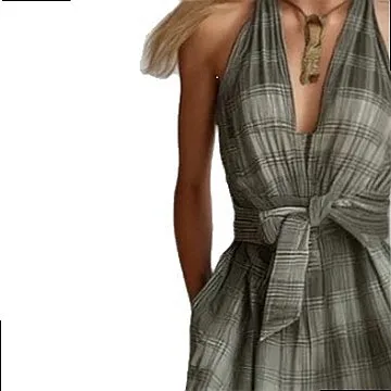 Retro Elegant Green Plaid Cotton Linen Jumpsuit Overall Playsuit Spring Summer view 5