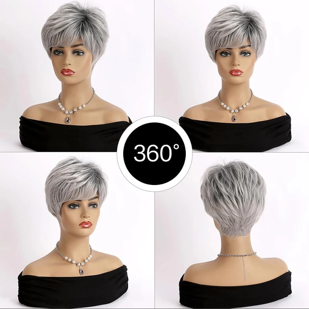 Hairjoy cabelo sintético feminino curto reto prata cinza branco peruca traje cosplay peruca