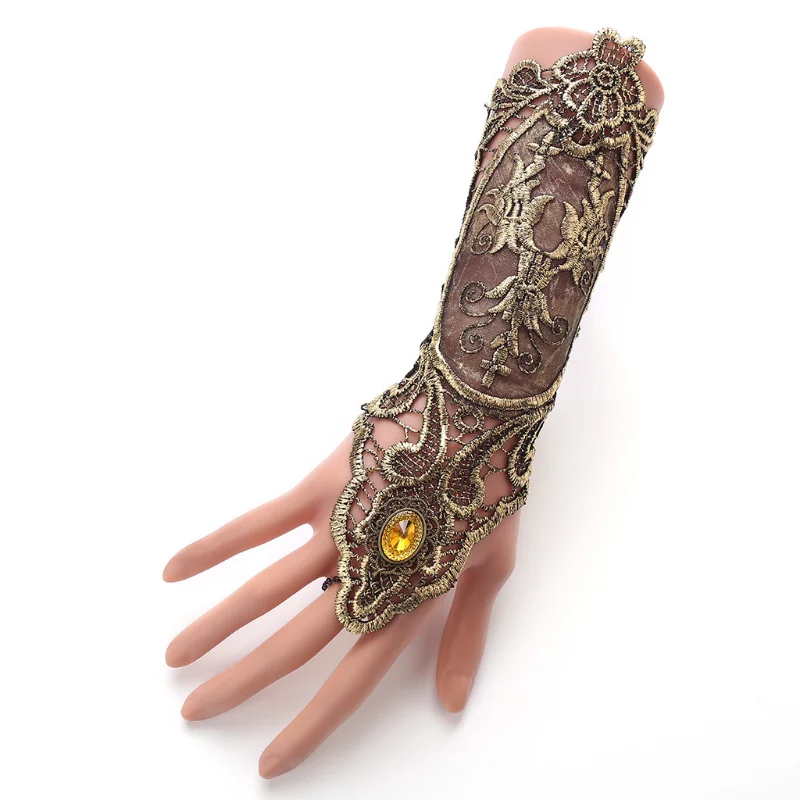 

1pc Gothic Steampunk Lace Cuff Fingerless Glove Arm Warmer Bracelet Black Halloween Accessories
