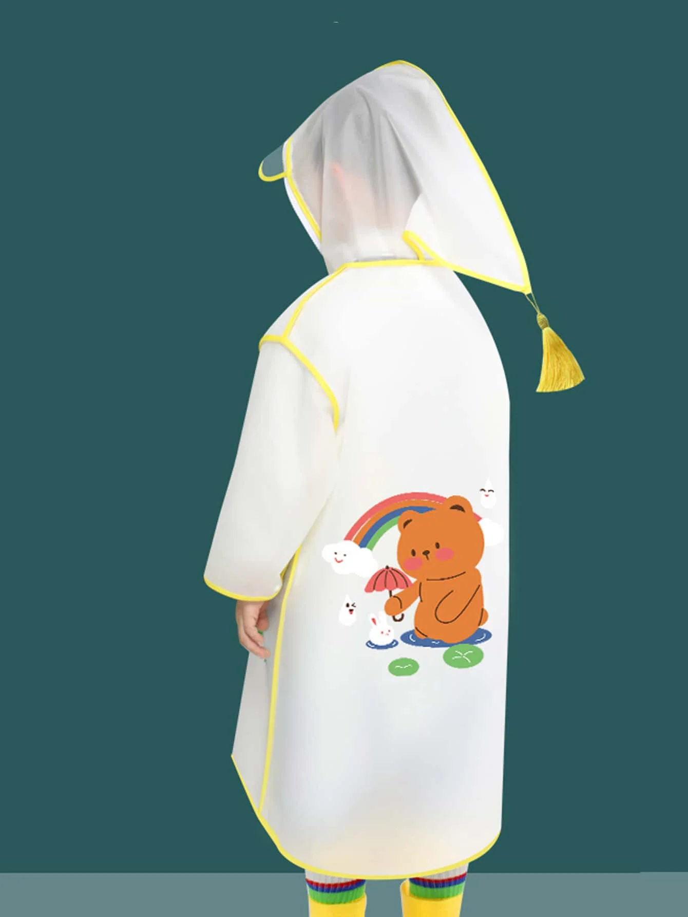 Children's raincoat Boys and girls kindergarten primary school backpack cartoon cape waterproof poncho cartoon bear style